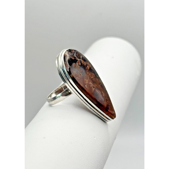 Natural Turtella Jasper Ring .925 Stone Ring Sz 8 - 8.63 Grams 1 3/4" Stone - Picture 4 of 4